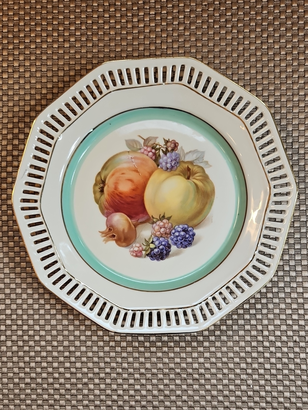 Schumann Germany Fruit Motif Porcelain Plate Lattice Trim 1940s 50s Collectable